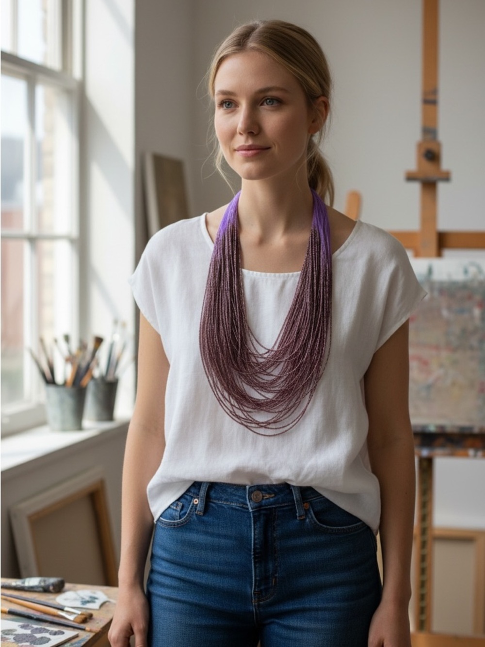 Purple Multi-Strand Beaded Necklace - Elegant Women's Jewelry